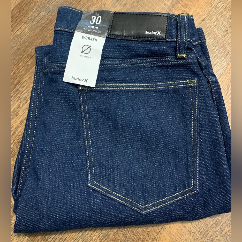 NEW Hurley Slim Fit Worker Denim Work Blue Jeans Stretch Sz 30x30 Dark Wash Flex